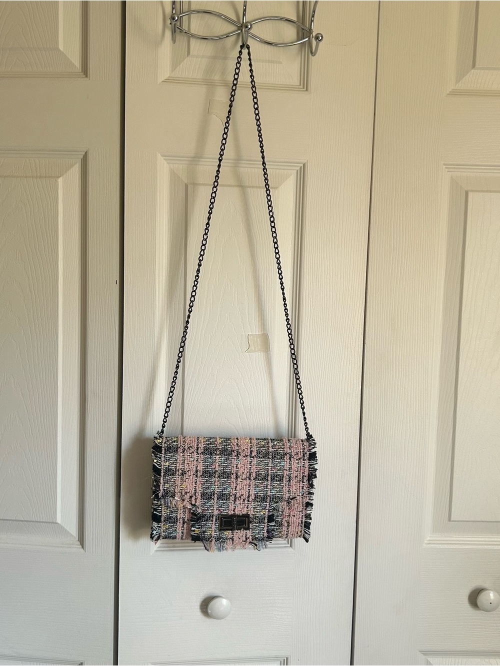 Chic Pink Tweed Chain-Shoulder Crossbody Bag designer inspired New